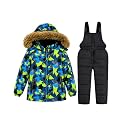 JiAmy Kids 2 Piece Snowsuit Set Girl Winter Hooded Puffer Jacket &amp; Snow Bib Pants Boy Ski Suits(1-12Y)
