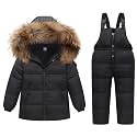 JiAmy Kids 2 Piece Snowsuit Set Girl Winter Hooded Puffer Jacket &amp; Snow Bib Pants Boy Ski Suits(1-12Y)