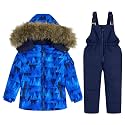 JiAmy Kids 2 Piece Snowsuit Set Girl Winter Hooded Puffer Jacket &amp; Snow Bib Pants Boy Ski Suits(1-12Y)