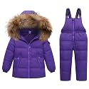 JiAmy Kids 2 Piece Snowsuit Set Girl Winter Hooded Puffer Jacket &amp; Snow Bib Pants Boy Ski Suits(1-12Y)