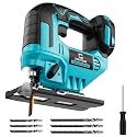 Cerycose Jigsaw Compatible With Makita 18V Battery, Cordless jig saw tool With LED Light, 0°- 45° Bevel Cuts, 3 Position Orbital Setting for Straight/Curve/Bevel/Circle Cutting (Tool Only)