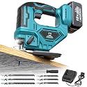 Cerycose Jigsaw Compatible With Makita 18V Battery, Cordless jig saw tool, 0°- 45° Bevel Cuts, LED Light with 3 Position Orbital Setting for Cutting (With 5Ah Battery &amp; Charger Station Kit)