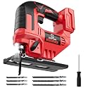 Cerycose Jigsaw Compatible With Milwaukee 18V Battery, Cordless jig saw tool With LED Light, 0°- 45° Bevel Cuts, 3 Position Orbital Setting for Straight/Curve/Bevel/Circle Cutting, Tool Only