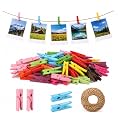 jijAcraft 1.4Inch Mini Clothes Pins - 100Pcs Wooden Clothespins with String