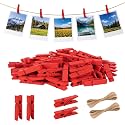 jijAcraft 1.4Inch Mini Clothes Pins - 100Pcs Wooden Clothespins with String