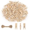 jijAcraft 1 Inch Mini Clothes Pins - 100Pcs Wooden Clothespins with String