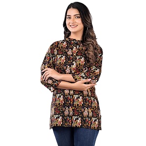 Jikonet Womens Printed Rayon Straight Short Kurti