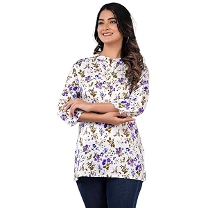 Jikonet Womens Printed Rayon Straight Short Kurti