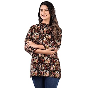 Jikonet Womens Printed Rayon Straight Short Kurti