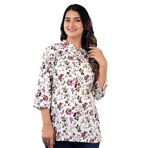 Jikonet Womens Printed Rayon Straight Short Kurti