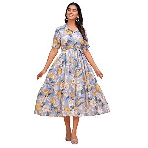 Jikonet Womens Western Dress Floral Printed Cotton