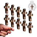 JimSeiSei 10-Pack Wooden Cross Fidget Pocket Prayer, Walnut Comfort Fidget for Anxiety Relief, Small Wooden Crosses Bulk Christian Gifts for Prayer, Church, Baptism &amp; Mother's Day with Organza Bags