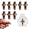 JimSeiSei 8-Pack Wooden Cross Fidget Pocket Prayer Walnut Comfort Cross for Anxiety Relief, Small Wooden Crosses Bulk Christian Gifts for Prayer, Church, Baptism & Mother's Day with Organza Bags