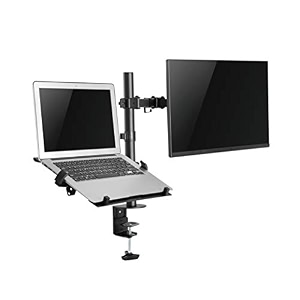 jin office dual monitor stand arm with laptop tray supports 13-32 inch screen3 year warranty 9 kg weight cap per arm height adjustable monitor and laptop mount arm tilt rotation swivel feature