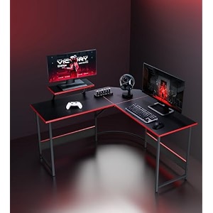 jin office l-shaped computer table with monitor riser  gaming desk with carbon fibre top  100 kg wt cap  home office study table desk  computer workstation 12001200450  730 mm