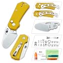 JIN Rhino Jr. Kids Pocket Knife, DIY Knife Kit, Fidget Toy Knives, 1.97” Unsharpened Steel Blade, Rounded Tip, Button Lock Folding EDC, Yellow G10 Handle