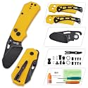 JIN Rhino Jr. Kids Pocket Knife, DIY Knife Kit, Fidget Toy Knives, 1.97” Unsharpened Steel Blade, Rounded Tip, Button Lock Folding EDC, Yellow G10 Handle