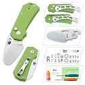 JIN Rhino Jr. Kids Pocket Knife, Fidget Toy Knife, DIY Kit, 1.97” Unsharpened Steel Blade, Safety Rounded Tip, Kids-friendly Button Lock Folding EDC, Green G10 Handle