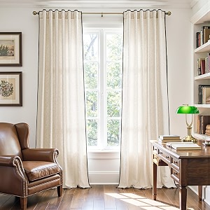 jinchan Beige Linen Curtains with Black Trim