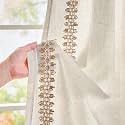 jinchan Beige Linen Curtains with Woven Trim