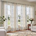 jinchan Blue Floral Linen Curtains for Living
