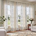 jinchan Blue Floral Linen Curtains for Living