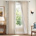 jinchan Blue Floral Linen Curtains for Living