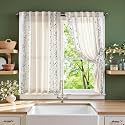 jinchan Blue Floral Linen Kitchen Tier Curtains