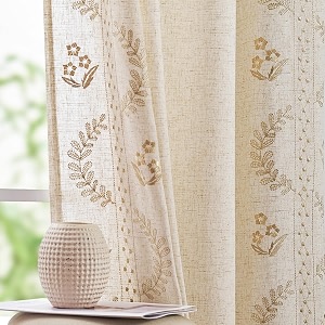 jinchan Floral Lined Linen Curtains 63 Inch