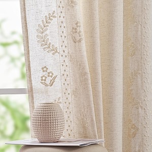 jinchan Floral Lined Linen Curtains 63 Inch