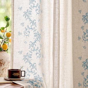 jinchan Floral Linen Curtains Back Tab 50x63