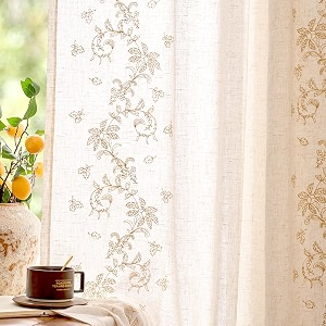 jinchan Floral Linen Curtains Back Tab 50x96