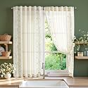 jinchan Green Floral Linen Kitchen Tier Curtains