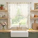 jinchan Green Floral Linen Kitchen Tier Curtains