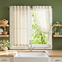 jinchan Green Floral Linen Kitchen Tier Curtains