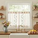 jinchan Green Floral Linen Kitchen Tier Curtains