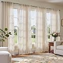 jinchan Ivory Floral Linen Curtains for Living