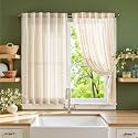 jinchan Ivory Floral Linen Kitchen Tier Curtains