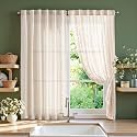 jinchan Ivory Floral Linen Kitchen Tier Curtains