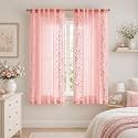 jinchan Pink Sheer Curtains 63 Inch Embroidered