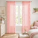 jinchan Pink Sheer Curtains 8434 Embroidered Floral