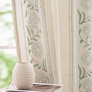 jinchan Sage Floral Linen Curtains for Living