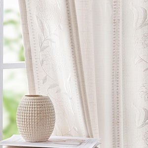 jinchan White Floral Linen Curtains for Living