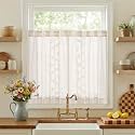 jinchan White Floral Linen Kitchen Tier Curtains