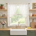 jinchan White Floral Linen Kitchen Tier Curtains