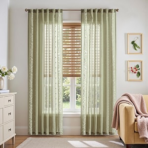jinchan Winslow Sage Sheer Curtains 84 Inch