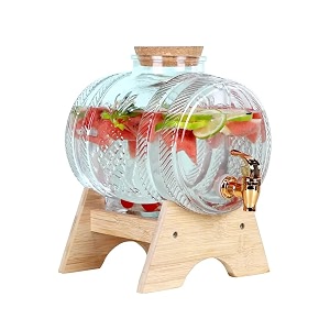 3 ltr water dispenser with tap stand leak proof beverage dispenser with wooden caps drink dispenser glasses bottles for office camping juice drinks container barrel dispenser 3 ltr 1 pcs