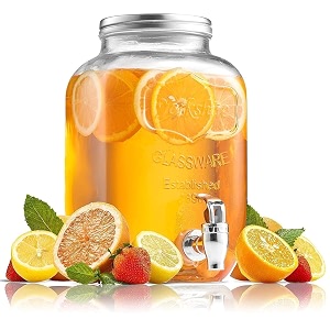4 litre glass iced drink dispenser with tap steel lid cold beverage dispenser for beer water cocktails drinks clear glass perfect for parties amp events detox dispenser 4 ltr 1 pcs