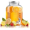 4 Litre Glass Iced Drink Dispenser with Tap, Steel Lid Cold Beverage Dispenser for Beer, Water, Cocktails, Drinks Clear Glass, Perfect for Parties &amp; Events Detox Dispenser 4 LTR, 1 PCS