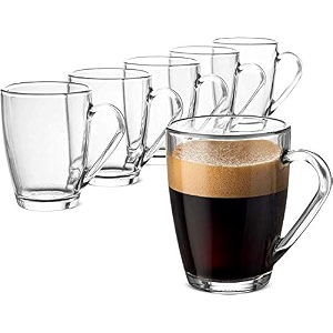 jinelza classic coffee mug set 6 pack convenient handle tea glasses for hotcold beverages thermal shock resistant tempered glass for cappuccino latte espresso clear 215ml
